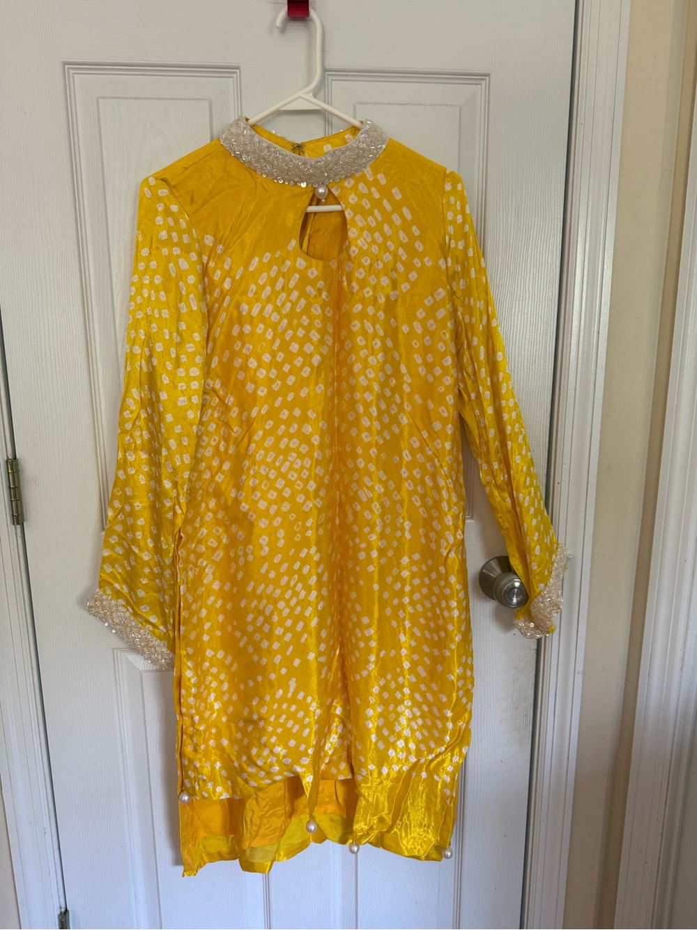 Womens Yellow modal silk bandhni kurti set
